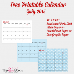 Free July Printable Calendar