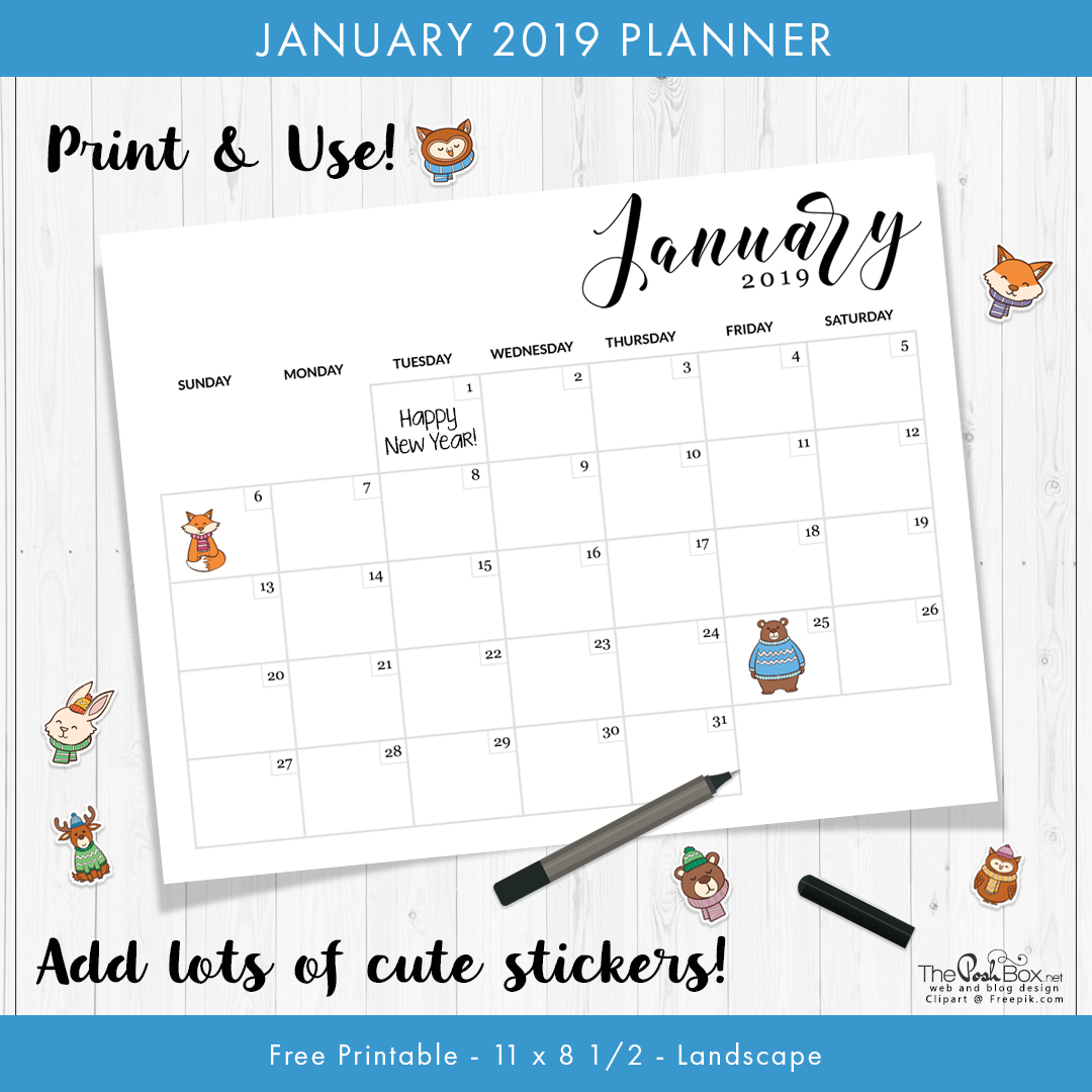 January Planner Calendar for 2019